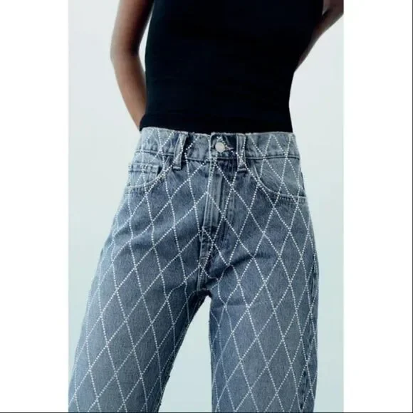 Zara Diamond Patterned Blue Jeans - Picture 7 of 8